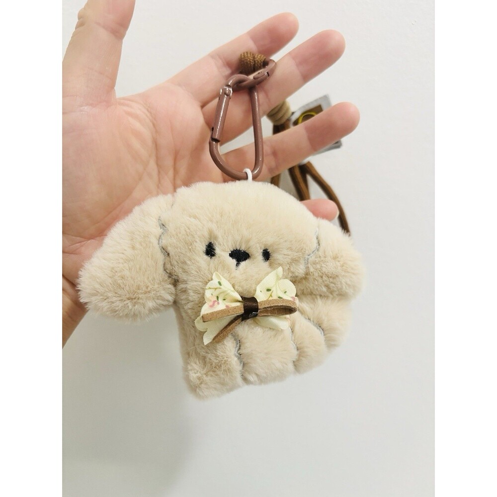 Cute Plush Poodle Puppy Dog Keychain Bag Charm Poodle With Bow